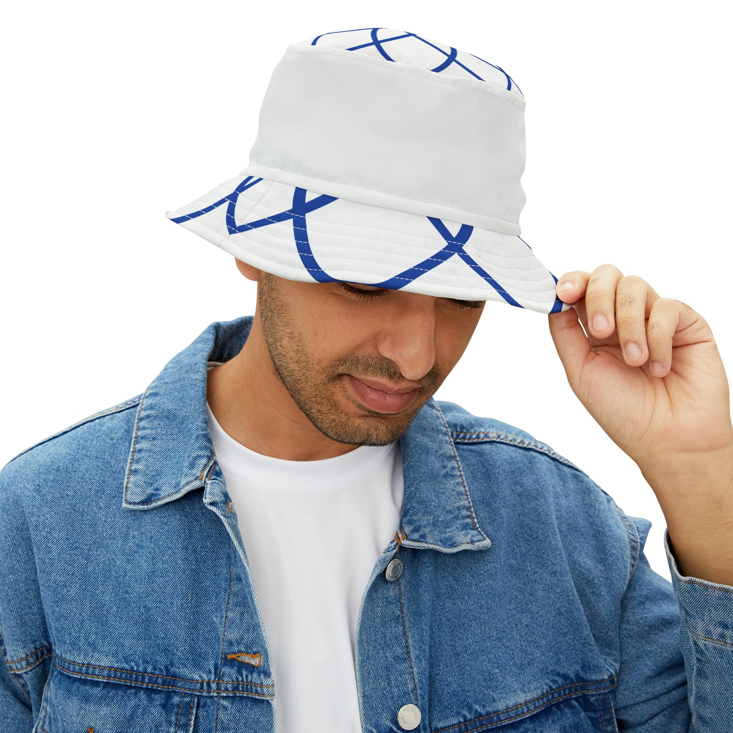 BLUE SPIRALS WHITE BAND BUCKET HAT UNISEX