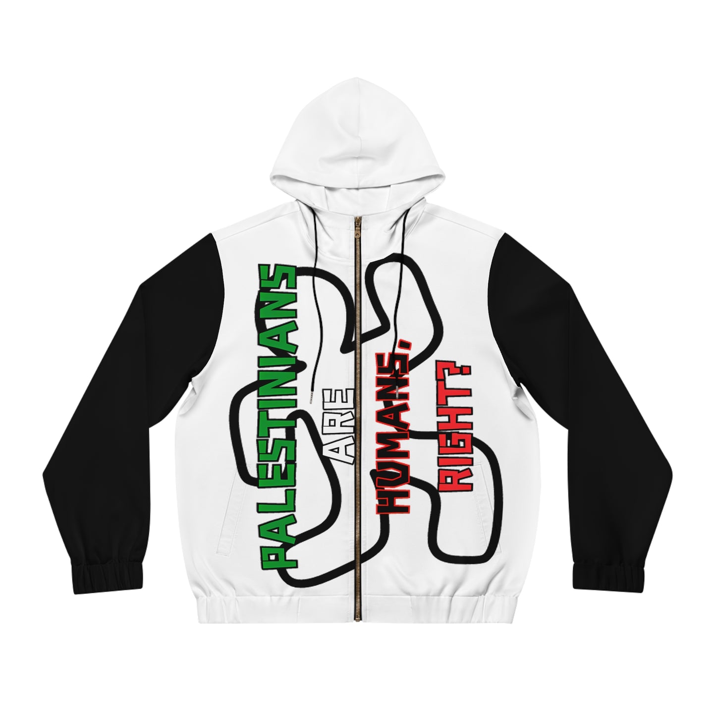 PALESTINE HUMANS RIGHT LIGHTWEIGHT WHITE FULL-ZIP HOODIE MEN'S