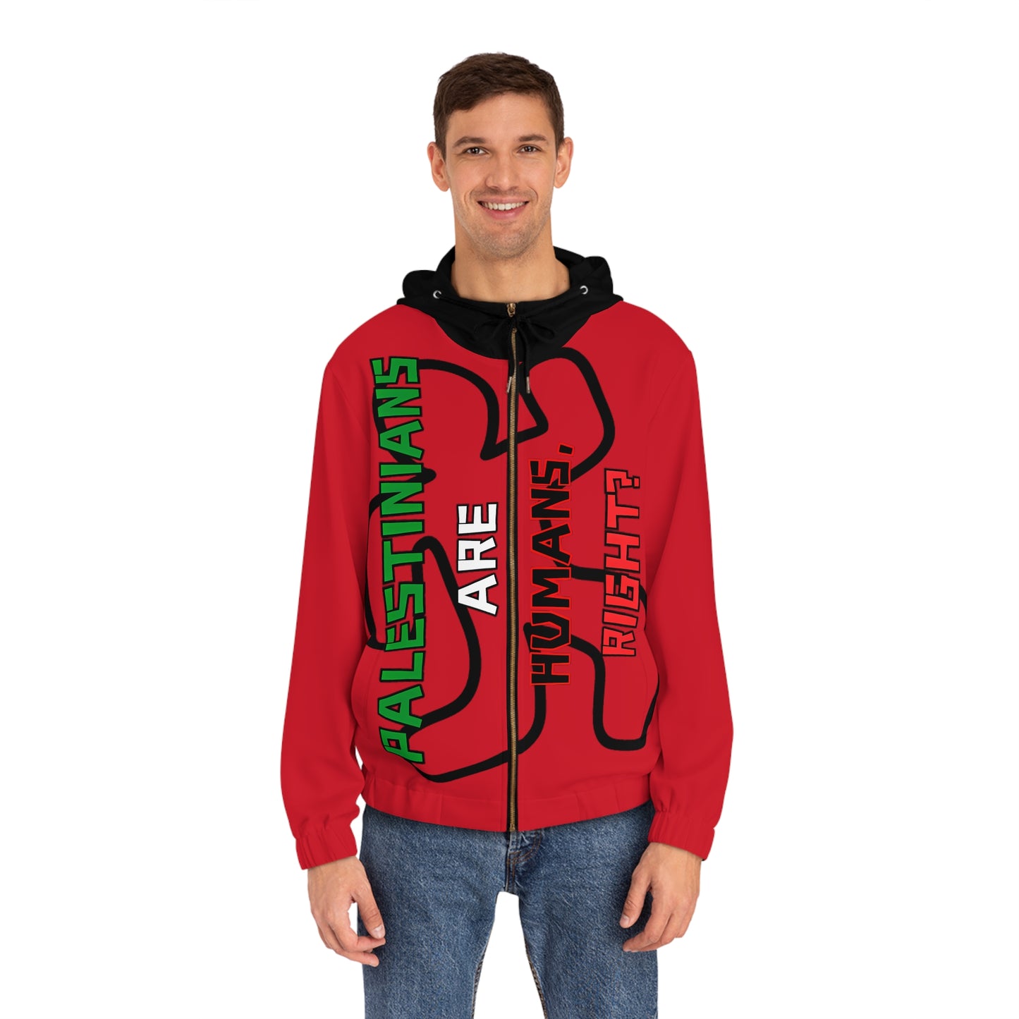 PALESTINE HUMANS RIGHT LIGHTWEIGHT RED FULL-ZIP HOODIE MEN'S