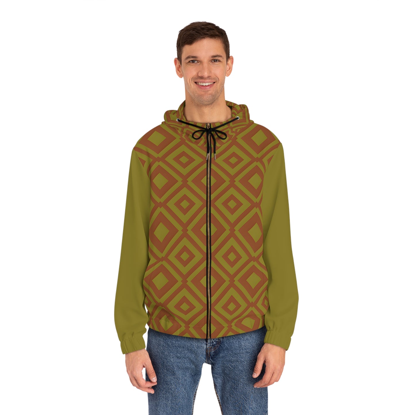 DIAMONDS RUST/OLIVE HOOD MEN'S ZIP HOODIE