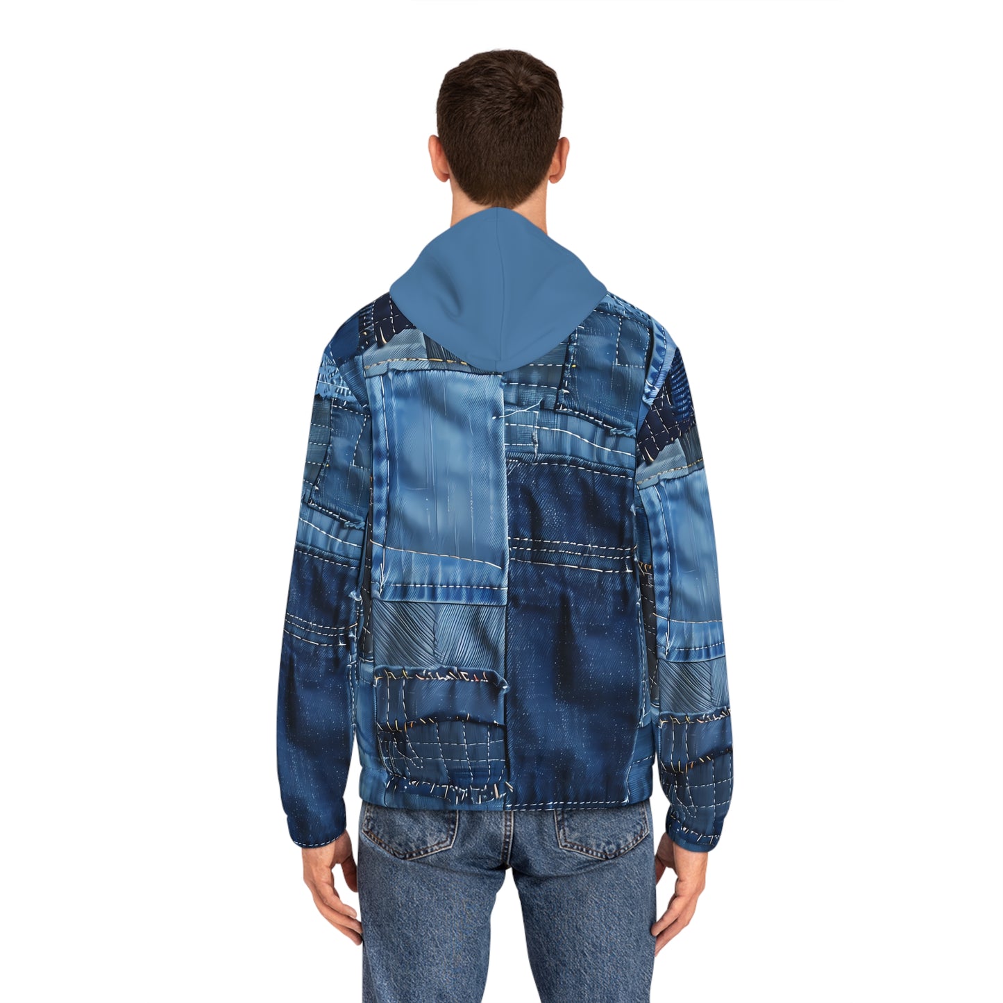 LIGHT WEIGHT BLUE JEAN PRINT ZIP HOODIE MEN'S
