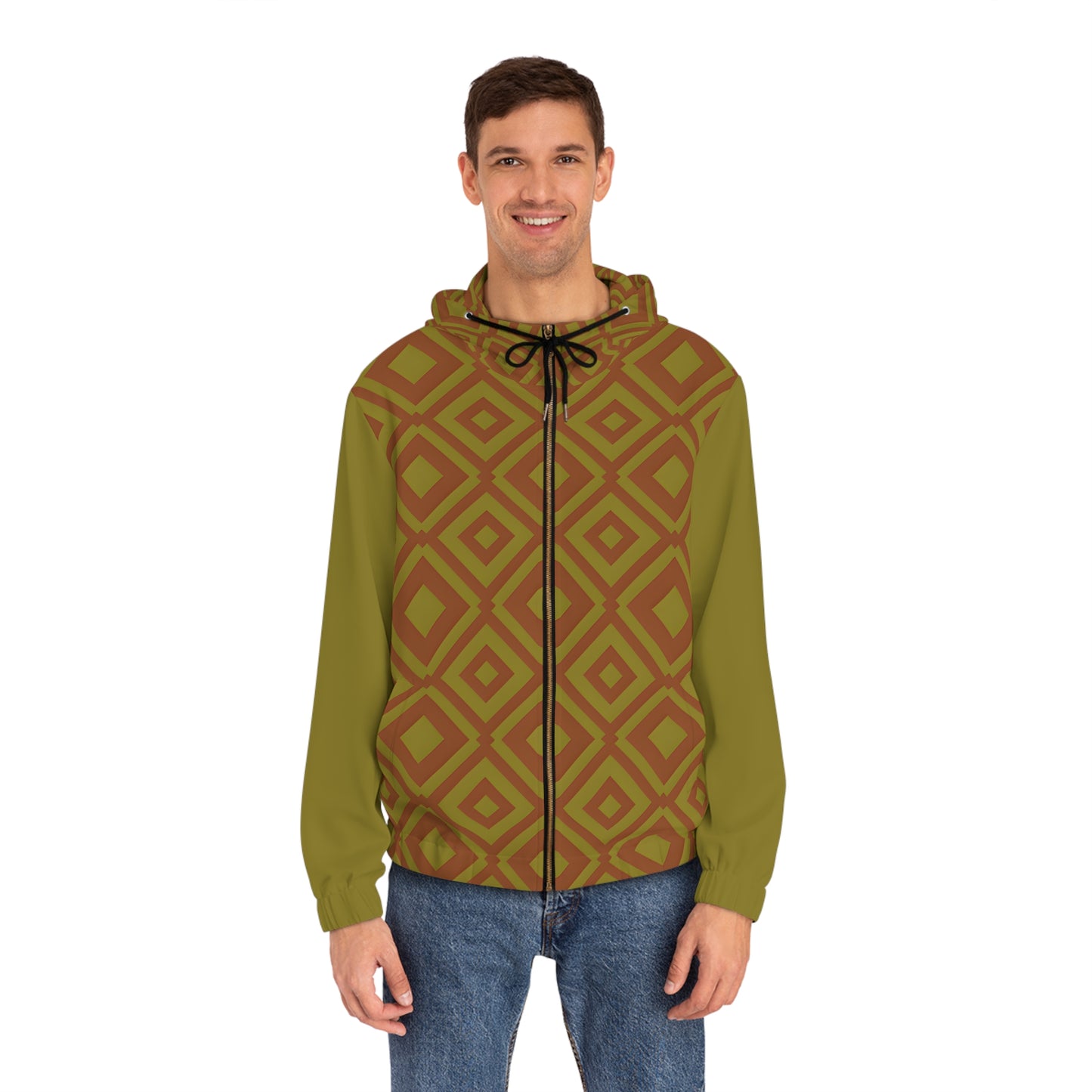 DIAMONDS RUST/OLIVE HOOD MEN'S ZIP HOODIE