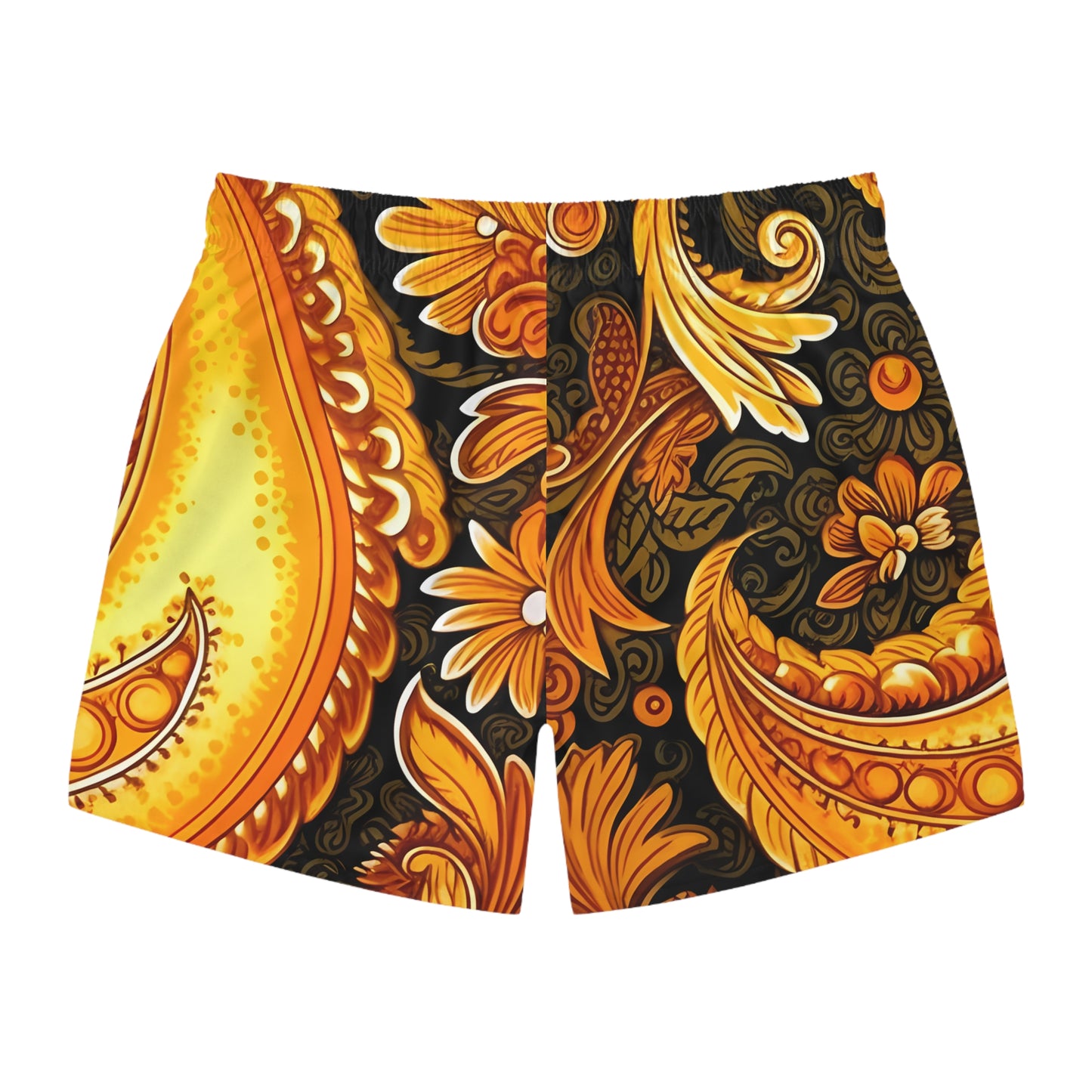 MUSTARD PAISLEY SWIM TRUNKS