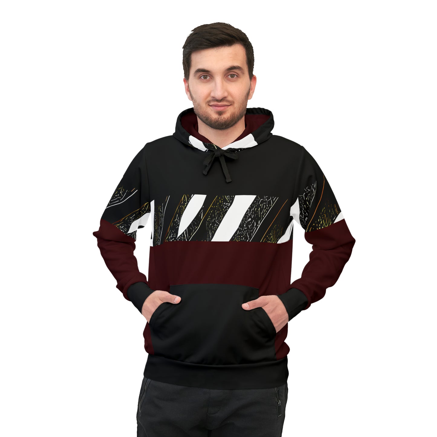 MAROON COLOR BLOCK BL PULLOVER ATHLETIC HOODIE UNISEX