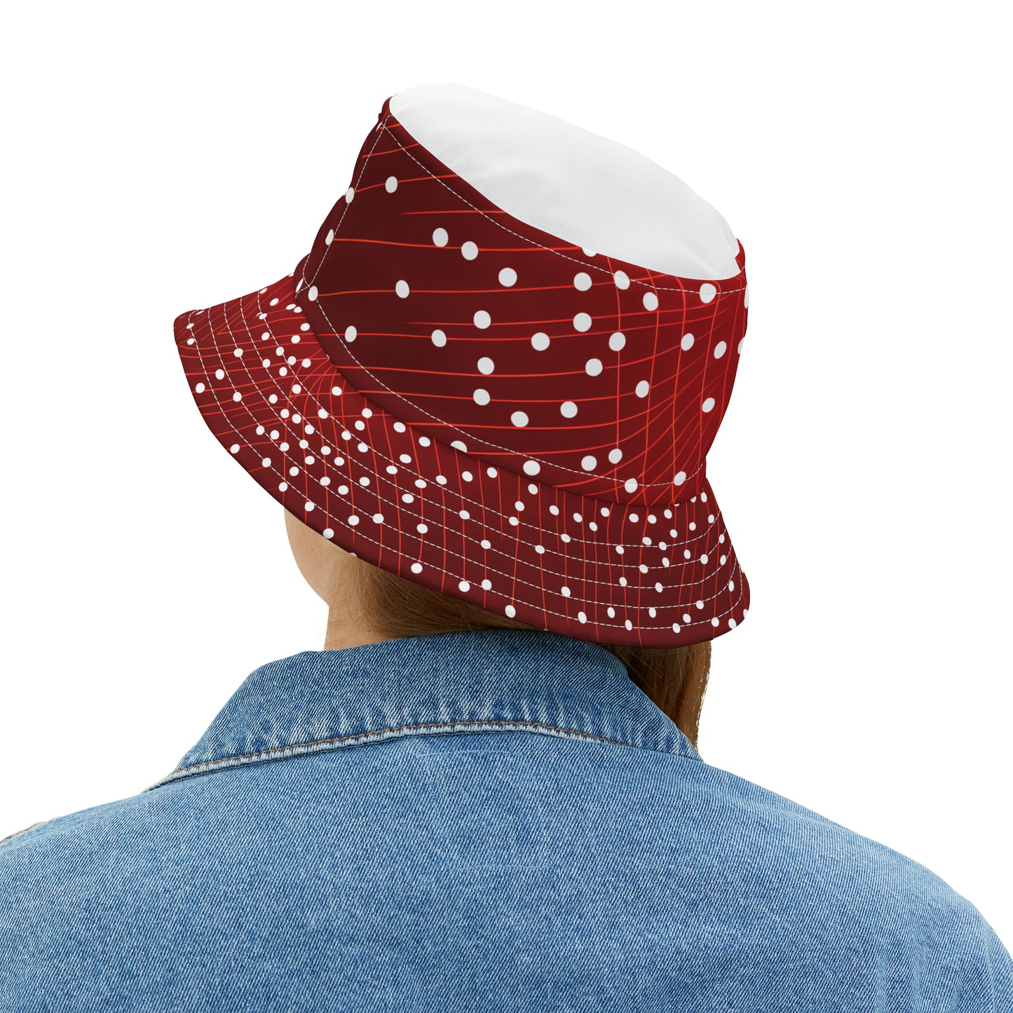 WHITE TOP DOTS ON GRID BUCKET HAT UNISEX