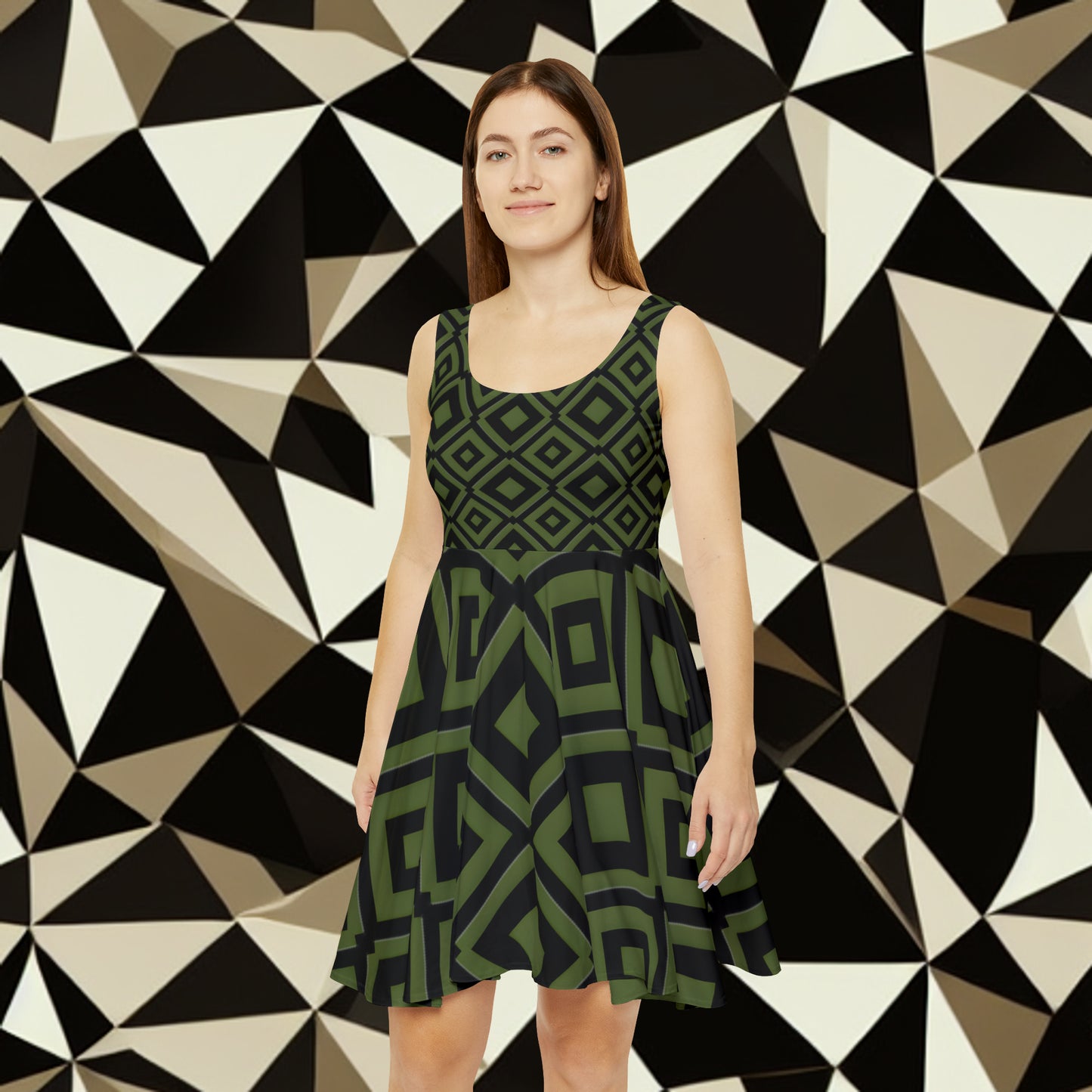DIAMONDS BLACK/GREEN WOMEN'S SKATER DRESS