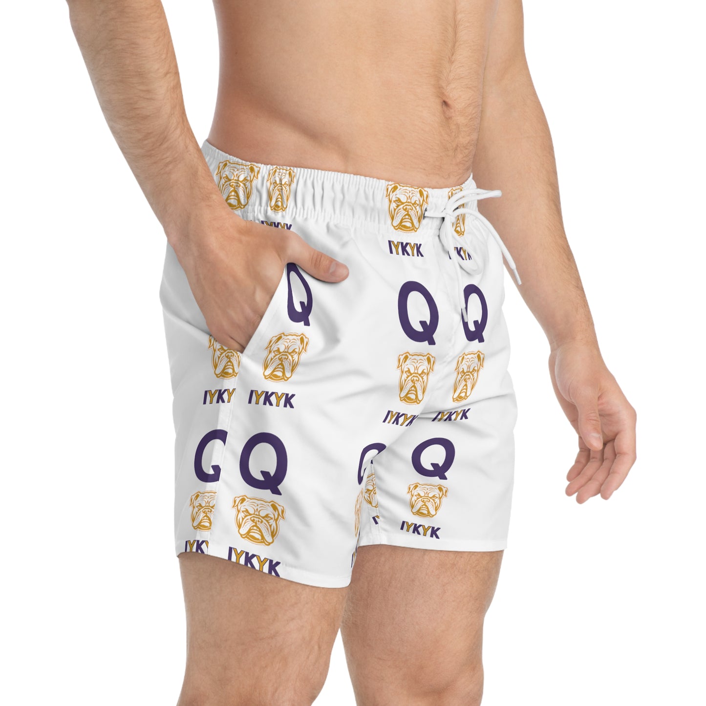 OME IYKYK WHITE SWIM TRUNKS