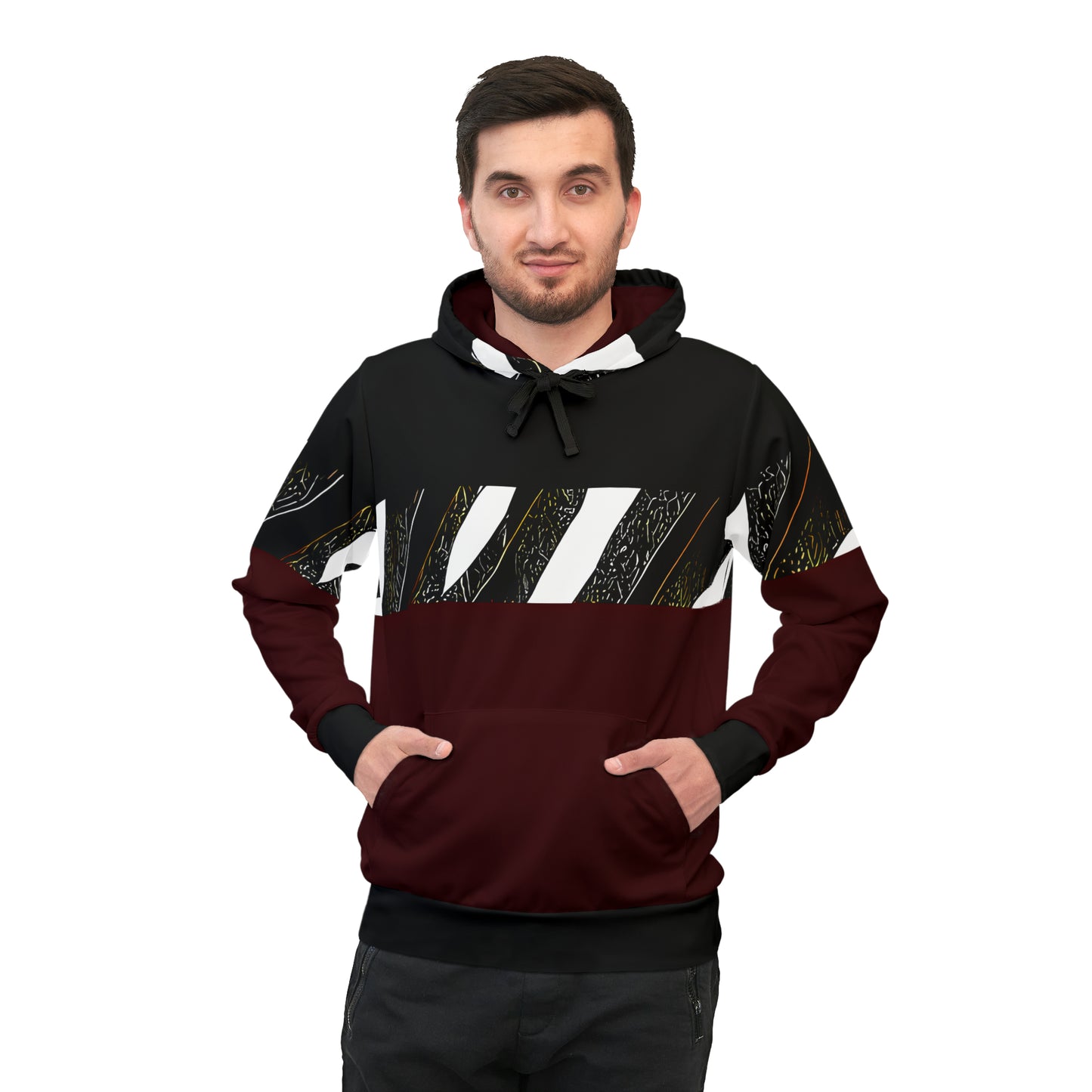 MAROON COLOR BLOCK PULLOVER ATHLETIC HOODIE UNISEX