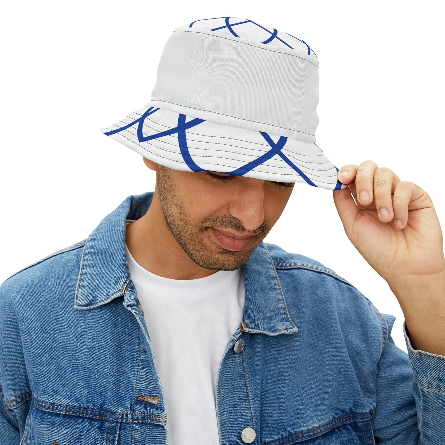 BLUE SPIRALS WHITE BAND BUCKET HAT UNISEX