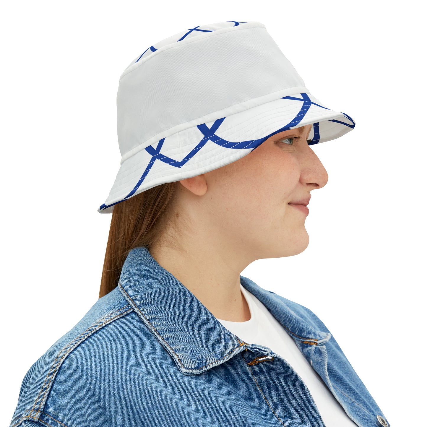 BLUE SPIRALS WHITE BAND BUCKET HAT UNISEX