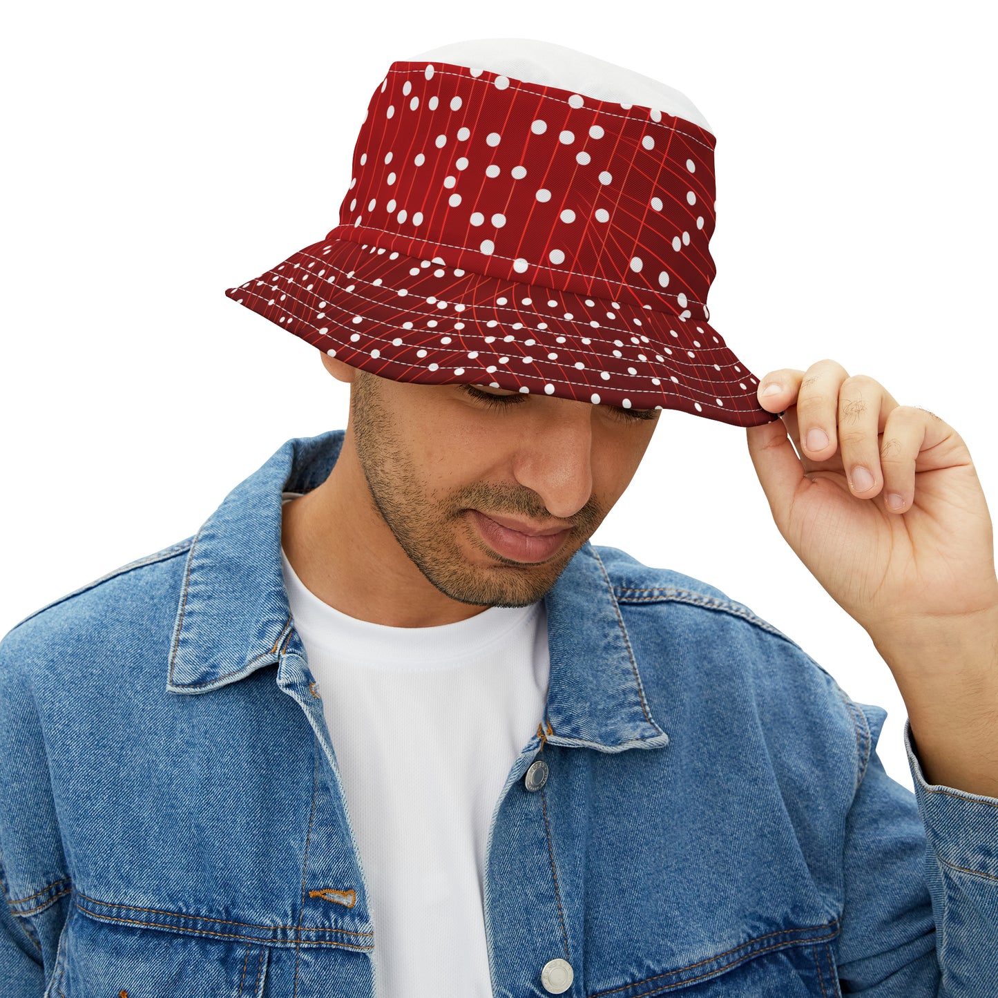WHITE TOP DOTS ON GRID BUCKET HAT UNISEX