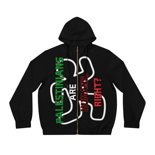 PALESTINE HUMANS RIGHT LIGHTWEIGHT BLACK FULL-ZIP HOODIE MEN'S