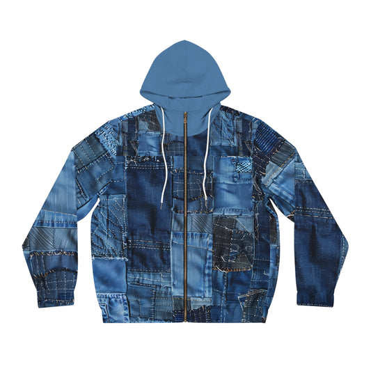 LIGHT WEIGHT BLUE JEAN PRINT ZIP HOODIE MEN'S