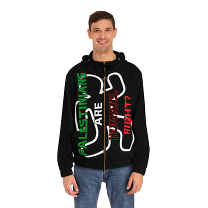PALESTINE HUMANS RIGHT LIGHTWEIGHT BLACK FULL-ZIP HOODIE MEN'S