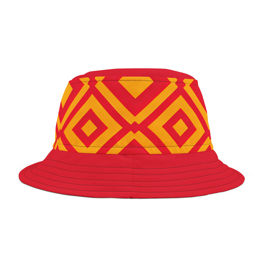 RED BRIM MOTIF TILE BUCKET HAT UNISEX