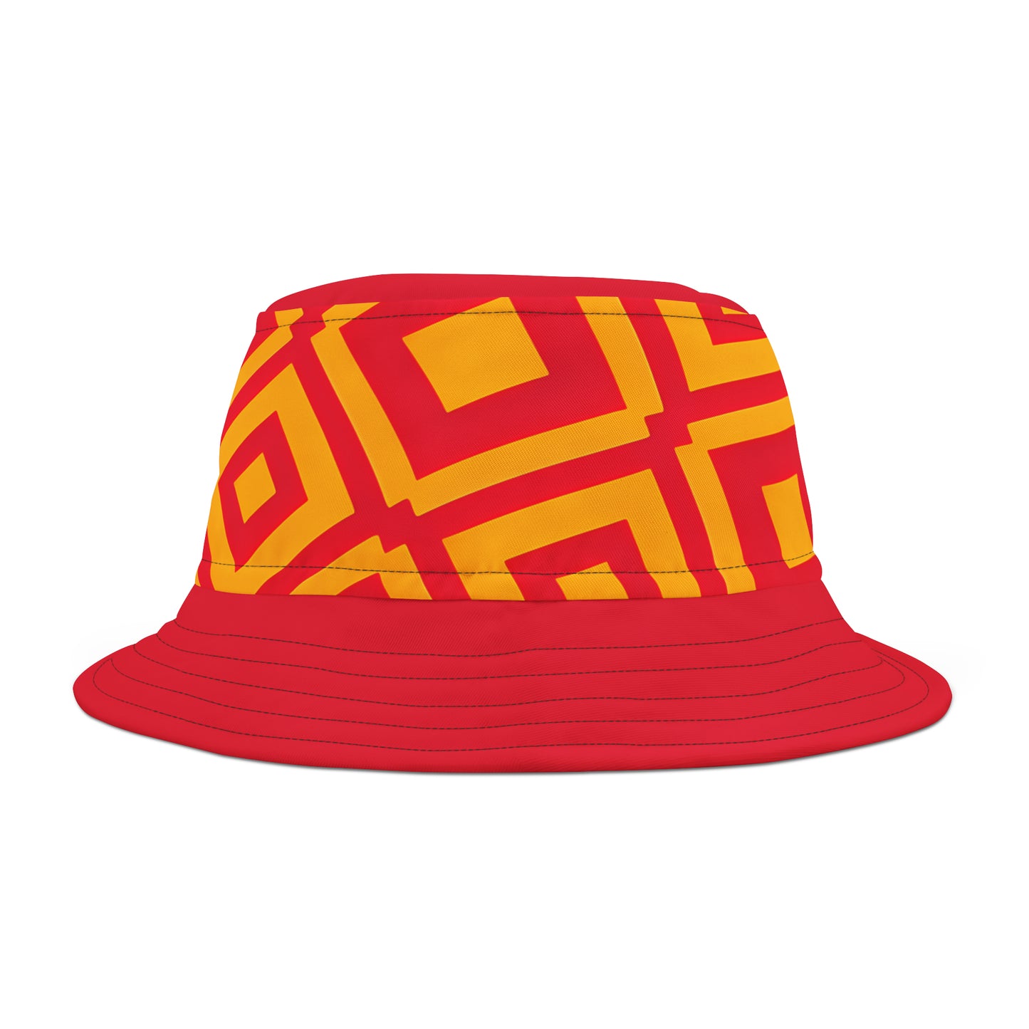 RED BRIM MOTIF TILE BUCKET HAT UNISEX