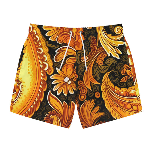 MUSTARD PAISLEY SWIM TRUNKS