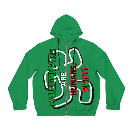 PALESTINE HUMANS RIGHT LIGHTWEIGHT GREEN FULL-ZIP HOODIE MEN'S