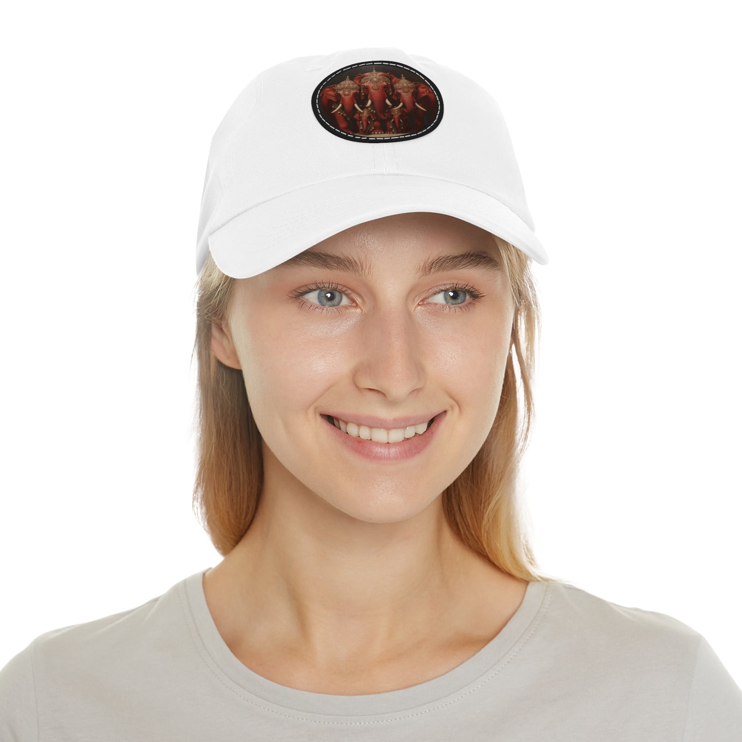 DEL PEARLED ELEPHANTS HAT WITH LEATHER PATCH (ROUND)