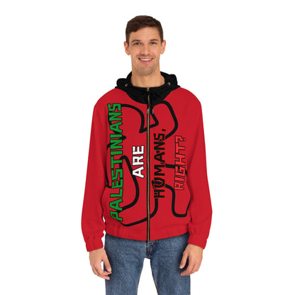 PALESTINE HUMANS RIGHT LIGHTWEIGHT RED FULL-ZIP HOODIE MEN'S