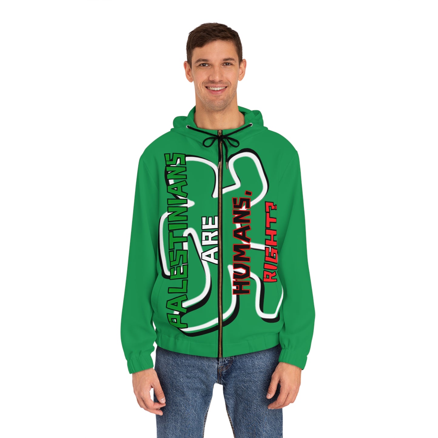 PALESTINE HUMANS RIGHT LIGHTWEIGHT GREEN FULL-ZIP HOODIE MEN'S