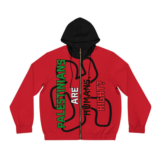 PALESTINE HUMANS RIGHT LIGHTWEIGHT RED FULL-ZIP HOODIE MEN'S
