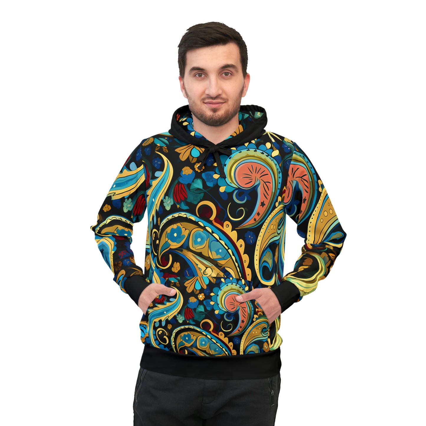 UNI BL HOOD BLUE PAISLEY UNISEX PULLOVER HOODY ATHLETIC HOODIE