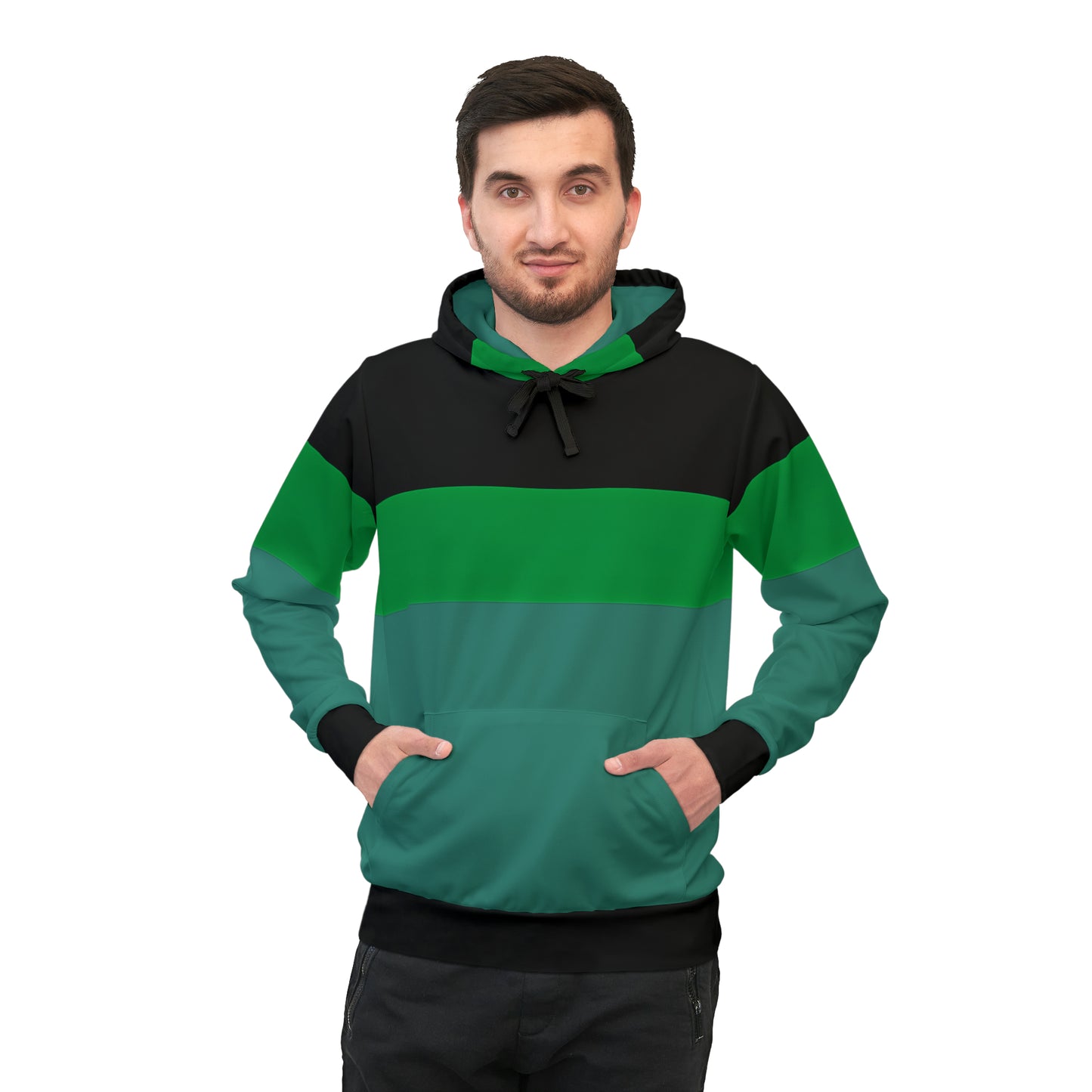 TEAL COLOR-BLOCK PULLOVER ATHLETIC HOODIE - UNISEX