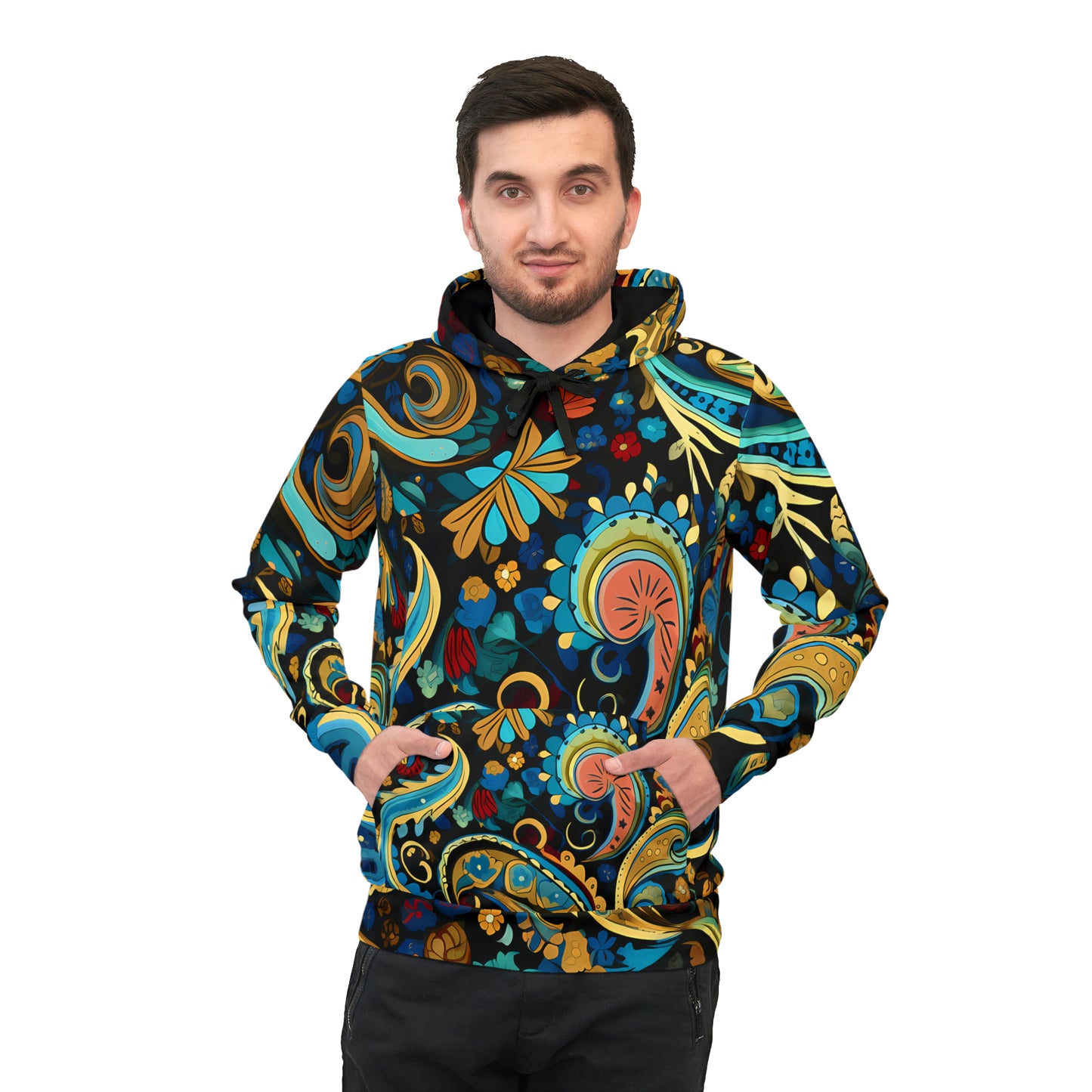 UNI BLUE PAISLEY UNISEX PULLOVER HOODY ATHLETIC HOODIE