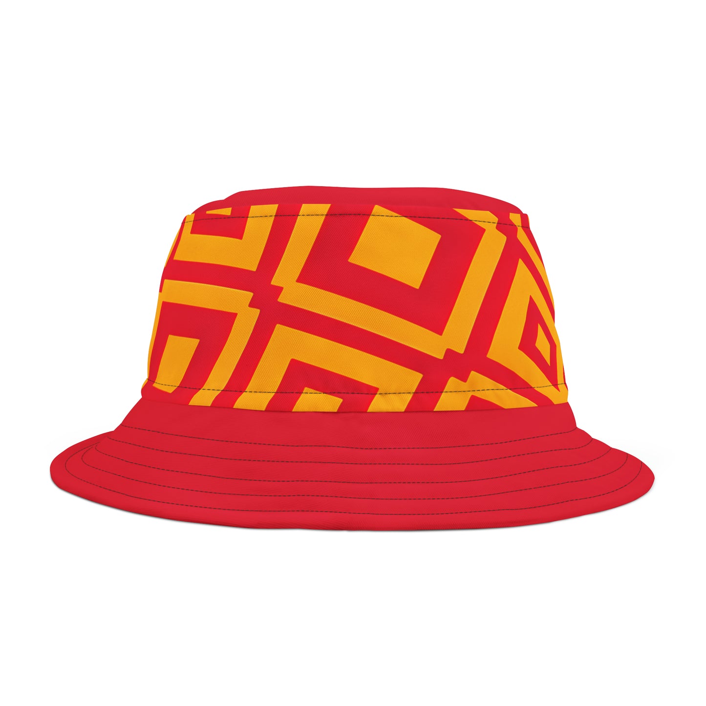 RED BRIM MOTIF TILE BUCKET HAT UNISEX