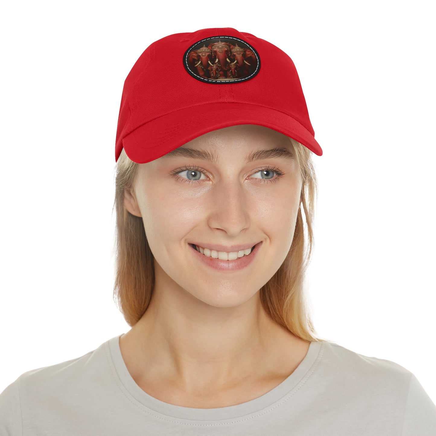 DEL PEARLED ELEPHANTS HAT WITH LEATHER PATCH (ROUND)