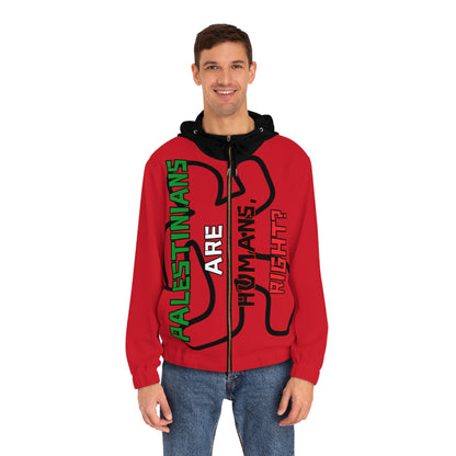 PALESTINE HUMANS RIGHT LIGHTWEIGHT RED FULL-ZIP HOODIE MEN'S
